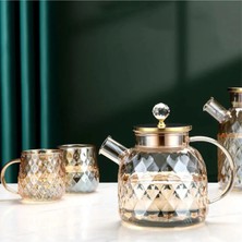 PremiumPort Amber Desenli Borosilikat Cam Demlik ve Sürahi Seti 1500 ml