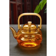 PremiumPort Şeffaf Cam Demlik, Ahşap Saplı, 1 Litre, Isıya Dayanıklı, Filtreli