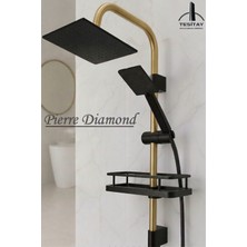 Tesitay Siyah ve Antik Gold Renk Geniş Şampuanlıklı Robot Duş Seti
