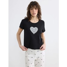 LC Waikiki Lcw Dream Ekru Bisiklet Yaka Baskılı Kadın Pijama Takım