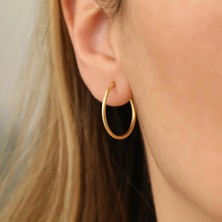 Nox Jewelry 14 Ayar Altın Kaplama 925 Ayar Gümüş İnce Halka Küpe – Klasik Minimal Yuvarlak Küpe