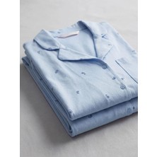 LC Waikiki Lcw Dream Mavi Gömlek Yaka Baskılı Kadın Pijama Takımı
