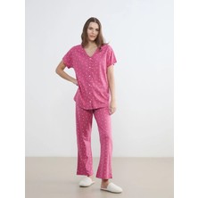 LC Waikiki Lcw Dream Pembe V Yaka Desenli Hamile Pijama Takım