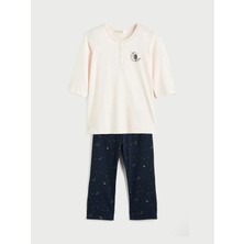 LC Waikiki Lcw Dream Lacivert Bisiklet Yaka Baskılı Kadın Pijama Takımı