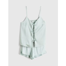 LC Waikiki Lcw Dream Yeşil V Yaka Çizgili Askılı Kadın Şortlu Pijama Takımı
