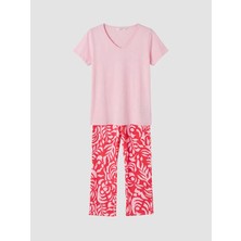 LC Waikiki Lcw Dream Fuşya V Yaka Desenli Kadın Pijama Takım