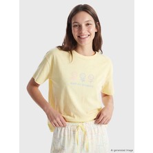 LC Waikiki Lcw Young Ekru Bisiklet Yaka Baskılı Kadın Pijama Takım