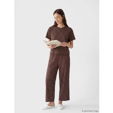 LC Waikiki Lcw Dream Kahverengi Puantiyeli Kadın Kaprili Pijama Takımı