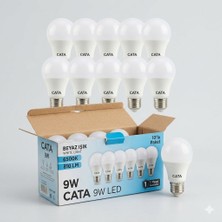 Cata 9W LED Ampul 10'lu Paket Beyaz Işık 6500K E27 Duy Tasarruflu LED Ampül