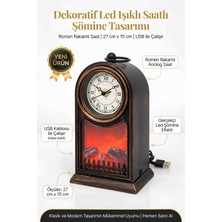 Wolawood Alev Efektli Modern & Fonksiyonel Roma Saatli Şömine – USB Bağlantılı Led’li Ambiyans Dekor Masaüstü, Askılı Hediyelik Eşya Özel Seri