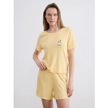LC Waikiki Lcw Dream Turuncu Bisiklet Yaka Nakışlı Kadın Şortlu Pijama Takımı