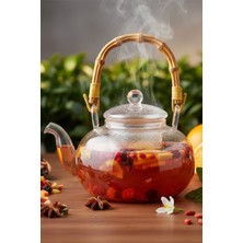 PremiumPort Bambu Saplı Cam Süzgeçli Demlik 1200 ml - Doğal ve Şık Tasarım