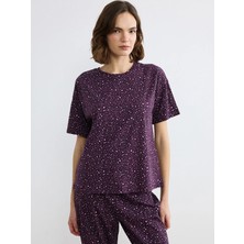 LC Waikiki Lcw Dream Mor Bisiklet Yaka Desenli Kadın Pijama Takım