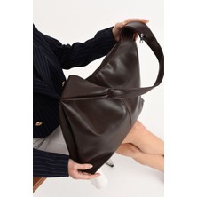 HUGE STORY Kadın Büyük Boy Örgü Desenli Fermuarlı Shopper Omuz ve Kol Çantası