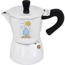 PremiumPort Alüminyum Espresso Kahve Makinesi Moka Pot 240 Ml, Desenli Gümüş