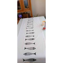 Cadde60 Tokat Tahta Baskılı Krem Renkli Runner Masa Örtüsü