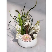 Florivya Minimal Seramik Saksı Masa Ortası Çiçeği Modern Dekoratif Yapay Çiçek Aranjmanı