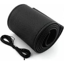 Hakay Siyah Deri Direksiyon Kılıfı, Dikişli, Universal Boyut