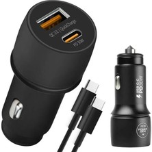 Prativas CC36 30W Pd + Qc 3.0 Çift Çıkışlı Metal Araç Çakmaklık Hızlı Şarj Kablolu Set