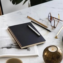 Hakay Çizgili Not Defteri, A5 Boyut, Siyah Kraft Karton Kapak, 70 Yaprak