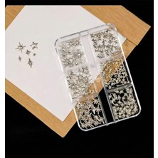 Aba Nails Yıldız ve Kuzey Yıldızı Dizayn 6 Grit Metal Tırnak Süsleme Charm Silver Nail Art Charm Taşları WN-529