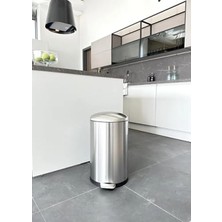 Hakay Bombe Kapaklı 30 Lt Paslanmaz Çelik Çöp Kovası