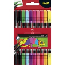 Hakay Çift Uçlu Neon Keçeli Kalem Seti, 10 Renk