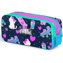 Hakay Iki Bölmeli Lacivert Pembe Kedili Kalem Çantası