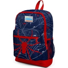 Hakay Dört Bölmeli Ilkokul Çantası, Lacivert ve Kırmızı Örümcek Desenli
