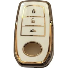 Hakay Toyota Araç Anahtarı Için Premium Koruma Kılıfı - Beyaz-Altın