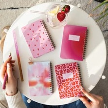 Hakay Taşınabilir 9X14 cm Sert Kapak Spiralli Çizgili Not Defteri Seti - 4'lü Pembe