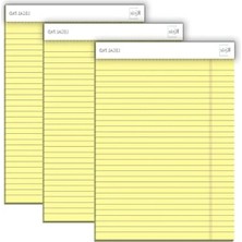 Hakay 3 Adet Sarı Renkli Legal Pad, 50 Yapraklı Notluk, Geniş Satır Aralığı