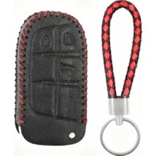 Hakay Siyah Kırmızı Örgülü Deri Anahtar Kılıfı - 3 Butonlu