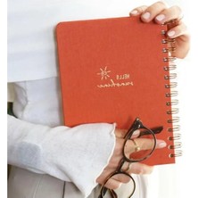 Hakay A5 Spiralli Sert Kapak Keten Kareli Not Defteri - Mercan Renk