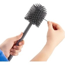 Hakay Su Lekesi Tutmayan Silikon Tuvalet Fırçası Seti - Siyah Kare