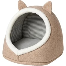 Hakay Katlanabilir Peluş Kedi ve Köpek Yatağı (Bej, L)