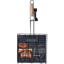 Hakay Ahşap Saplı Paslanmaz Çelik Barbekü Balık Izgarası 28X28 cm