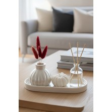 4lü Set Inci Vazo + Balkabağı(Soya Mum) + 50ML Mandalina Oda Kokusu + Oval Tepsi + Bambu + Pamuk Otu