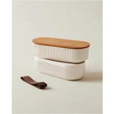 Hakay 2'li Ahşap Kapaklı Saklama Kabı - 1000 ml Kapasite