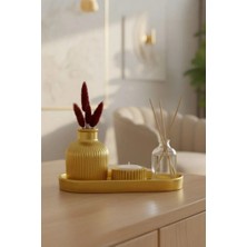 Rivashé 4lü Set Gold Vazo + Mumluk + 50ML Mandalina Oda Kokusu + Oval Tepsi + Bambu + Pamuk Otu