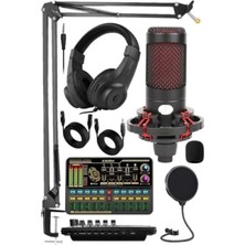 Hakay Ses Kartlı Condenser Mikrofon Seti - Kulaklık ve Stand Dahil
