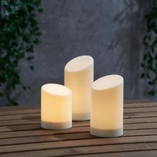 Hakay 3'lü Led'li Blok Mum Seti - Beyaz Renk