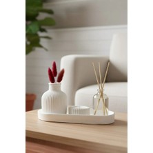 Rivashé 4lü Set Beyaz Vazo + Mumluk + 50ML Mandalina Oda Kokusu + Oval Tepsi + Bambu + Pamuk Otu