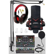Hakay Yüksek Kaliteli Efektli Ses Kartı Seti - Mikrofon, Kulaklık ve Stand