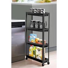 Hakay Dar Alanlar Için 4 Katlı Tekerlekli Mutfak ve Banyo Rafı - Siyah