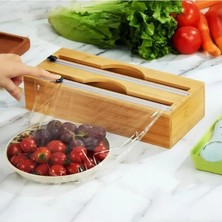 Hakay Kaydırılabilir Kesicili Bambu Mutfak Organizeri, 2'si 1 Arada Folyo Düzenleyici