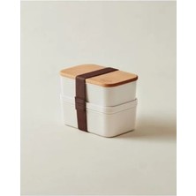 Hakay Ahşap Kapaklı 500ML Saklama Kabı – Soft Ekru, 2'li Set