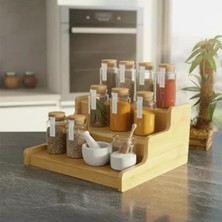 Hakay Doğal Bambu 3 Katlı Baharatlık Rafı, Çok Amaçlı Mutfak ve Banyo Organizer