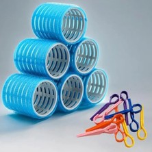 Hakay Cırtlı Yapışkanlı Bigudi Seti - 6'lı Mega Boy ve 10'lu Saç Pensi