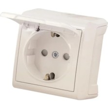 Hakay Krem Kapaklı Topraklı Priz - Çarpma Koruma Özellikli